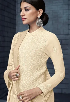 Embroidered Georgette Pakistani Suit in Light Beige