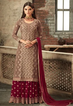 Embroidered Georgette Pakistani Suit in Fawn