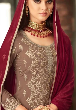 Embroidered Georgette Pakistani Suit in Fawn