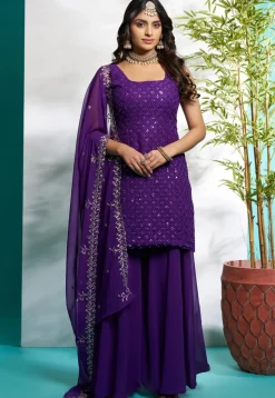 Embroidered Georgette Pakistani Suit in Purple