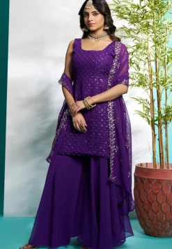 Embroidered Georgette Pakistani Suit in Purple