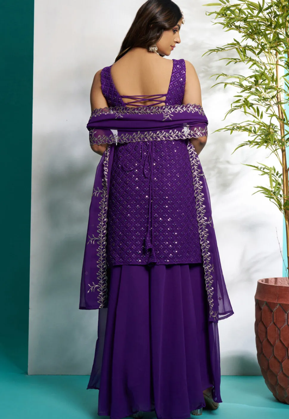 Embroidered Georgette Pakistani Suit in Purple