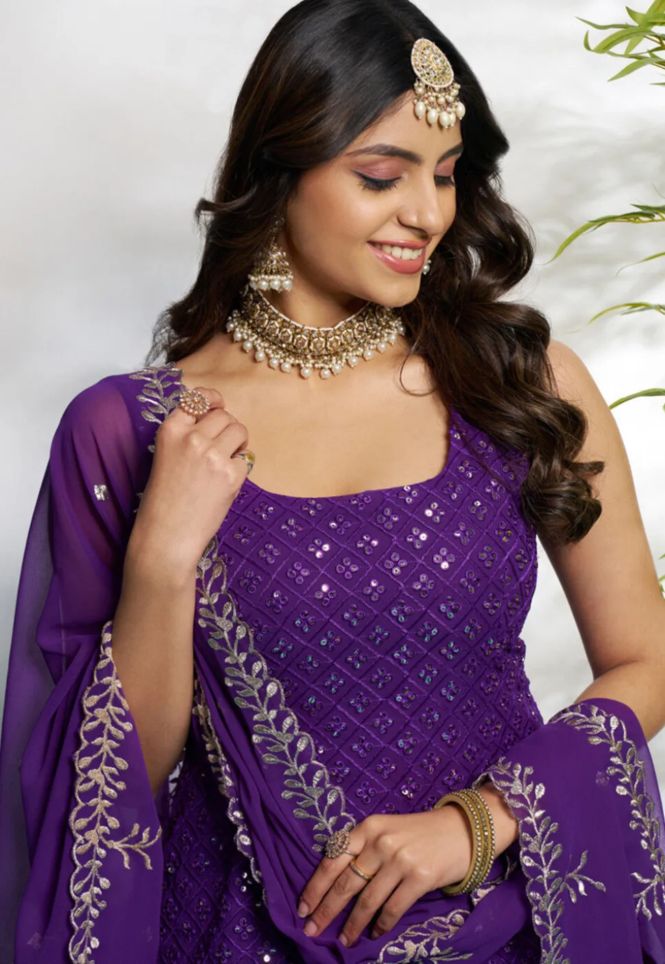 Embroidered Georgette Pakistani Suit in Purple