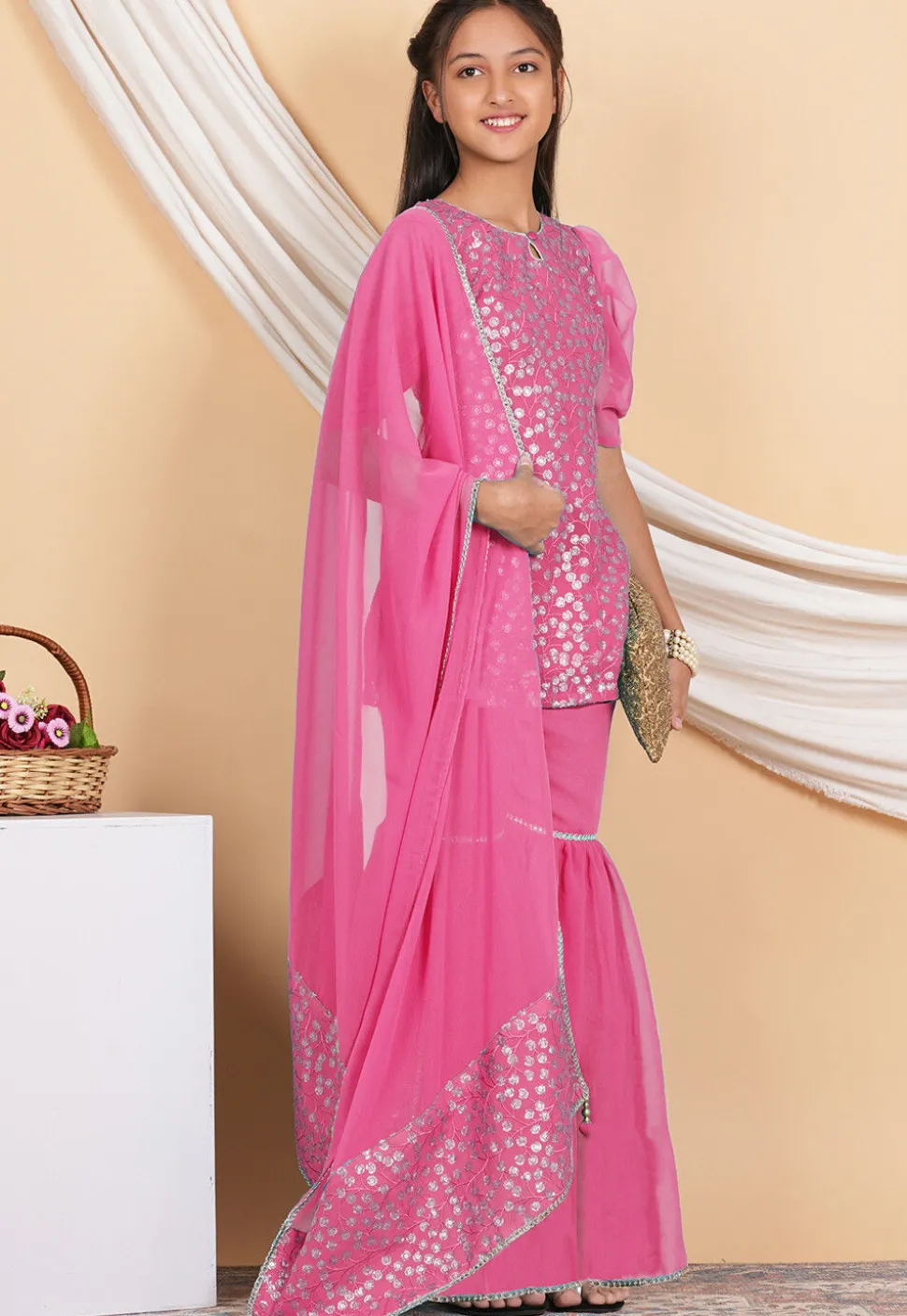 Embroidered Georgette Pakistani Suit in Pink