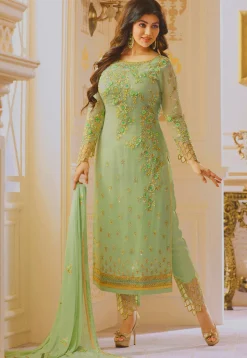 Embroidered Georgette Pakistani Suit in Pastel Green