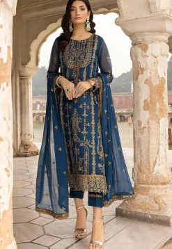Embroidered Georgette Pakistani Suit in Teal Blue