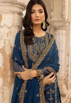 Embroidered Georgette Pakistani Suit in Teal Blue