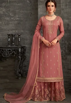 Embroidered Georgette Pakistani Suit in Dusty Pink