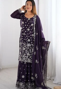 Embroidered Georgette Pakistani Suit in Purple