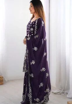 Embroidered Georgette Pakistani Suit in Purple