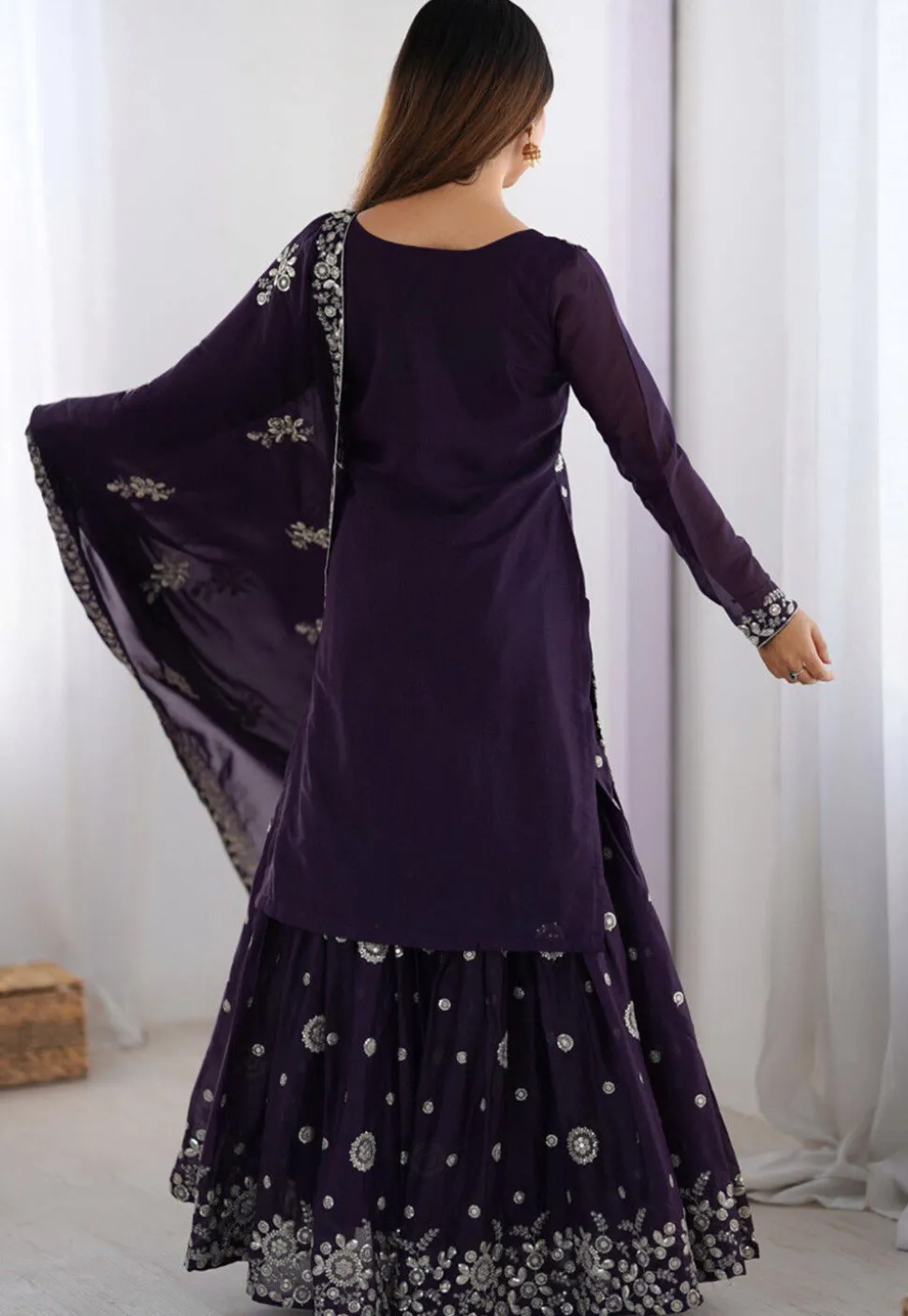 Embroidered Georgette Pakistani Suit in Purple