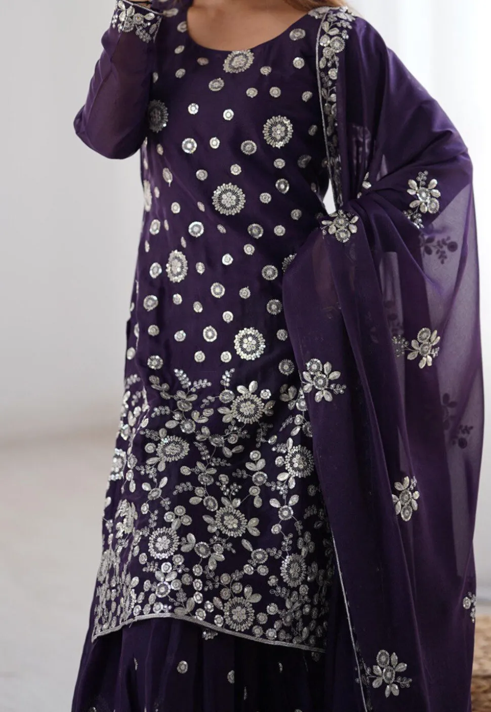 Embroidered Georgette Pakistani Suit in Purple