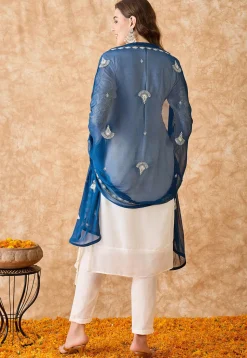 Embroidered Georgette Pakistani Suit in Off White