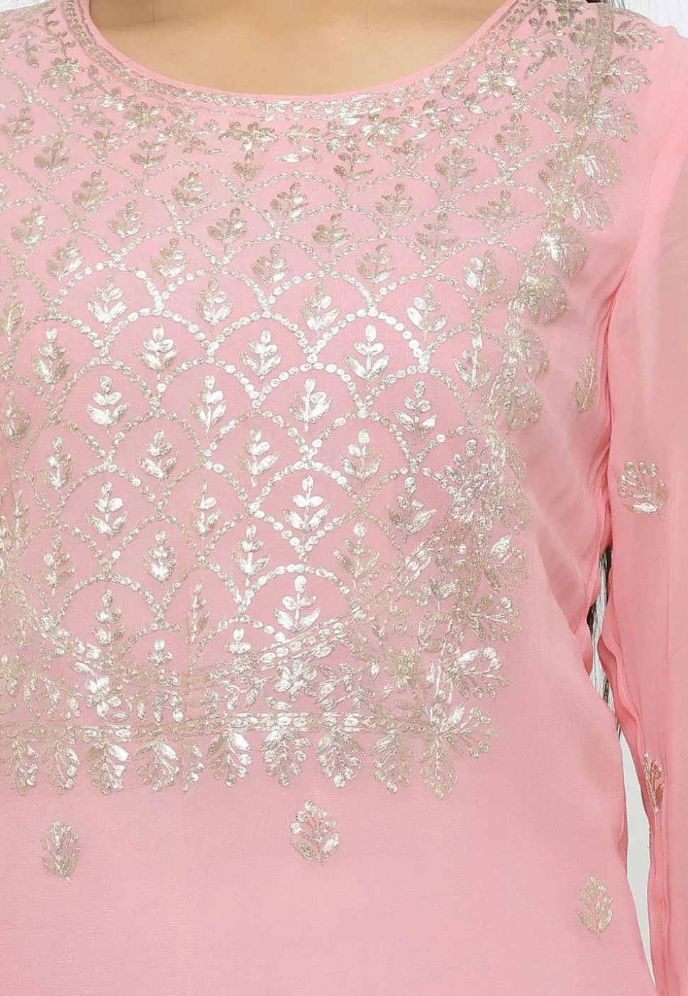 Embroidered Georgette Pakistani Suit in Baby Pink