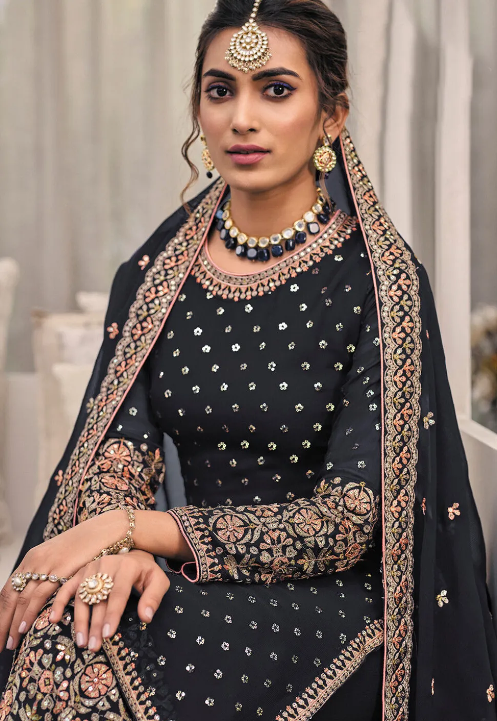 Embroidered Georgette Pakistani Suit in Black