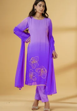 Embroidered Georgette Pakistani Suit in Shaded Purple