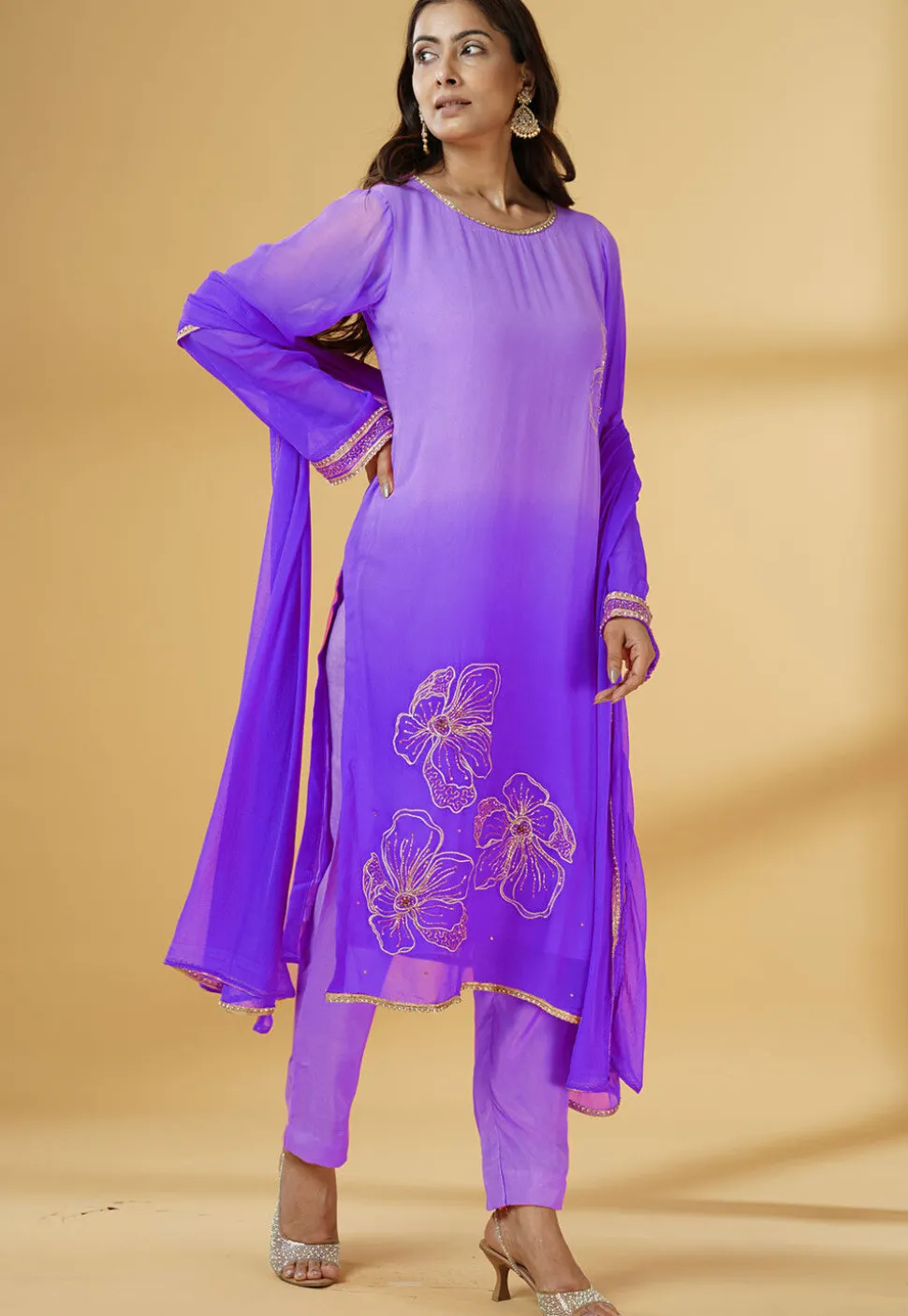 Embroidered Georgette Pakistani Suit in Shaded Purple