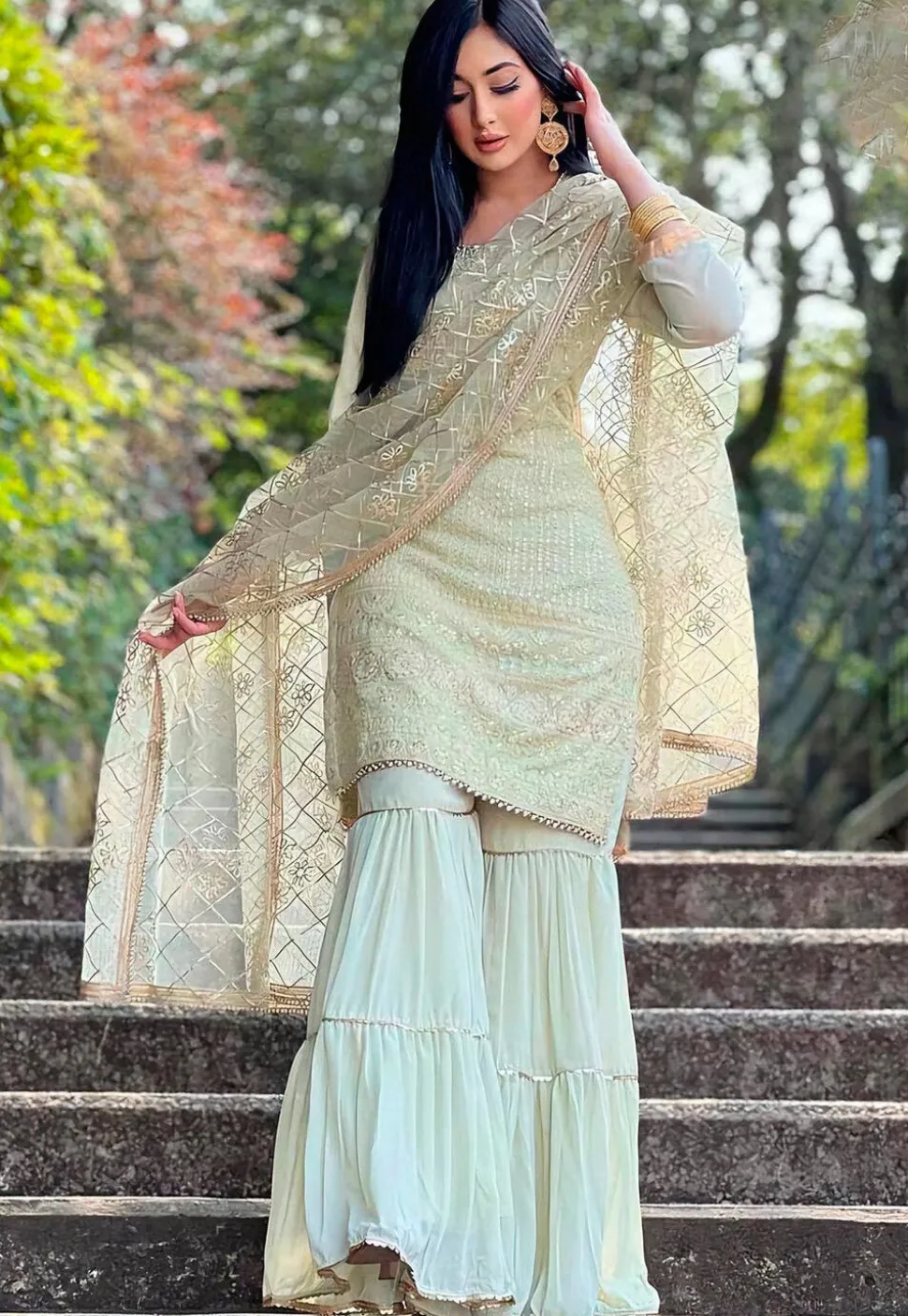 Embroidered Georgette Pakistani Suit in Pastel Green