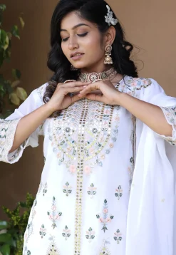 Embroidered Georgette Pakistani Suit in Off White