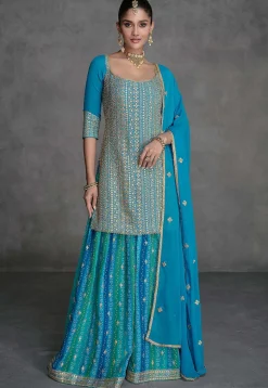 Embroidered Georgette Pakistani Suit in Sky Blue