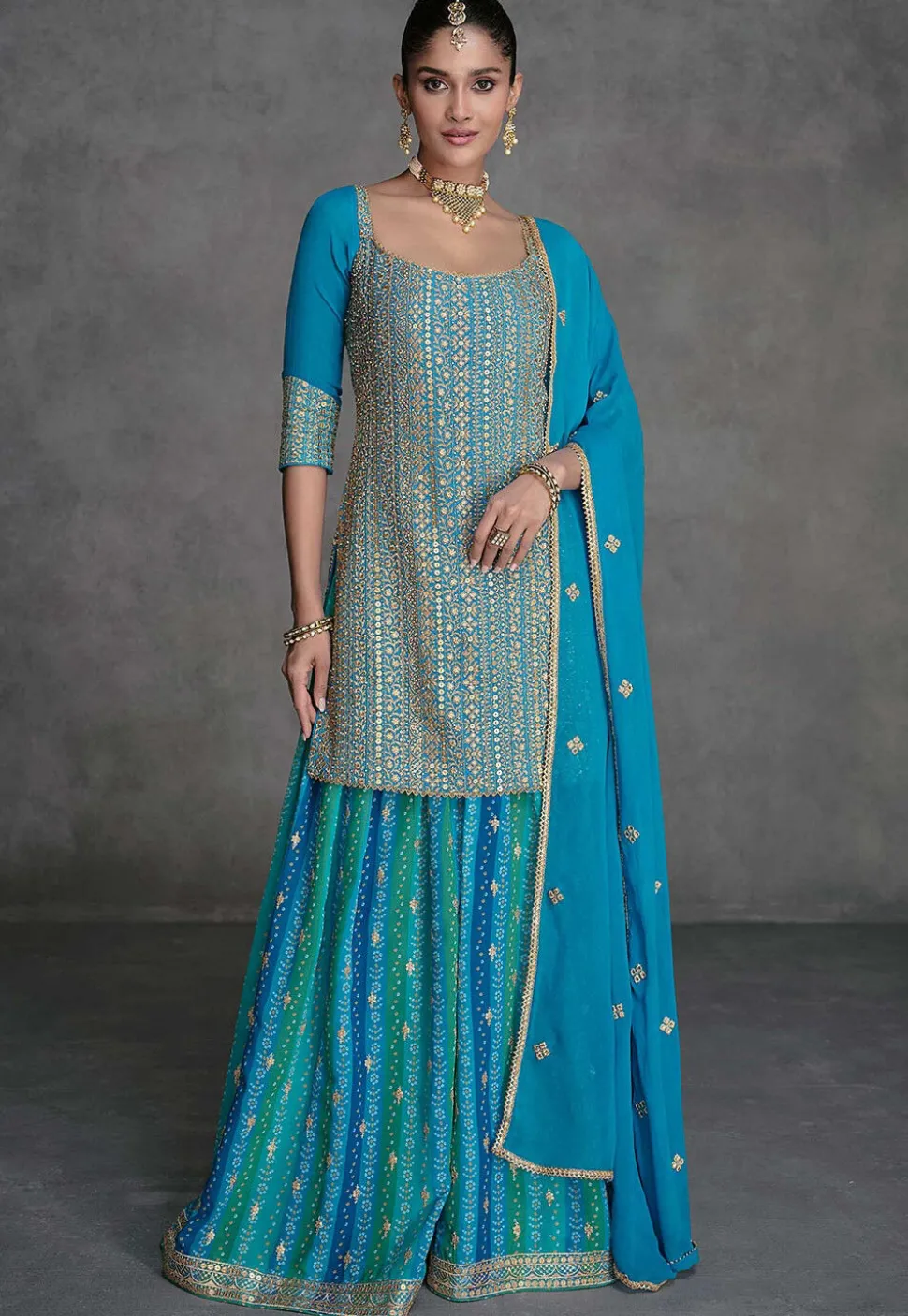 Embroidered Georgette Pakistani Suit in Sky Blue