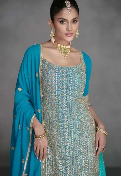 Embroidered Georgette Pakistani Suit in Sky Blue