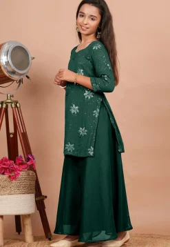 Embroidered Georgette Pakistani Suit in Dark Green