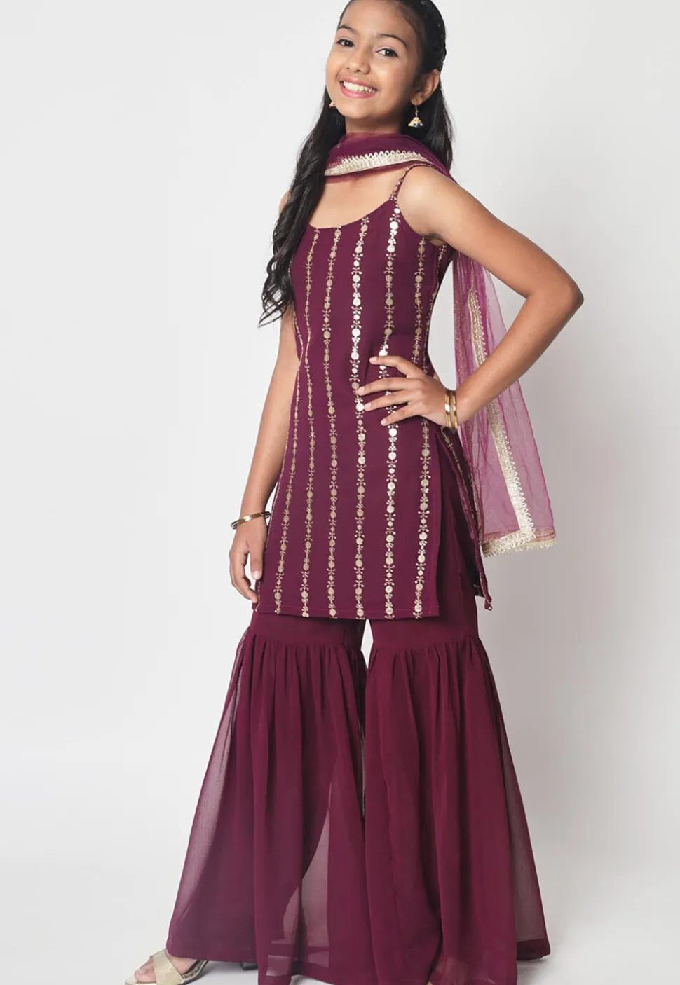 Embroidered Georgette Pakistani Suit in Wine