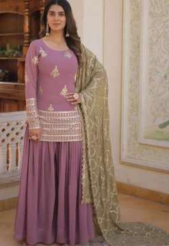 Embroidered Georgette Pakistani Suit in Purple