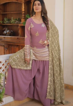 Embroidered Georgette Pakistani Suit in Purple