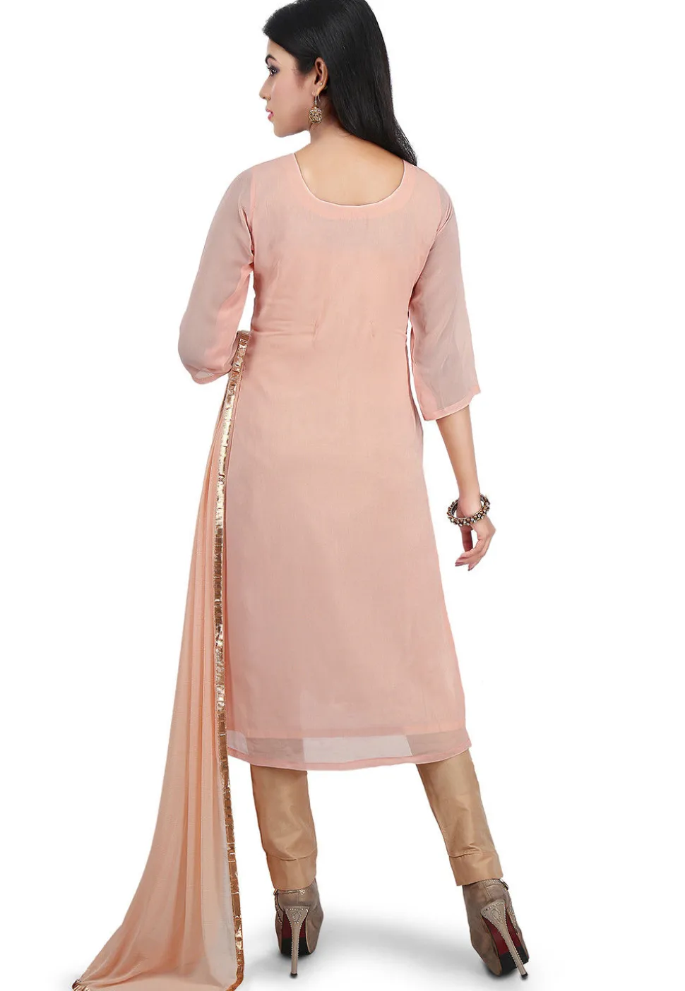 Embroidered Georgette Pakistani Suit in Peach