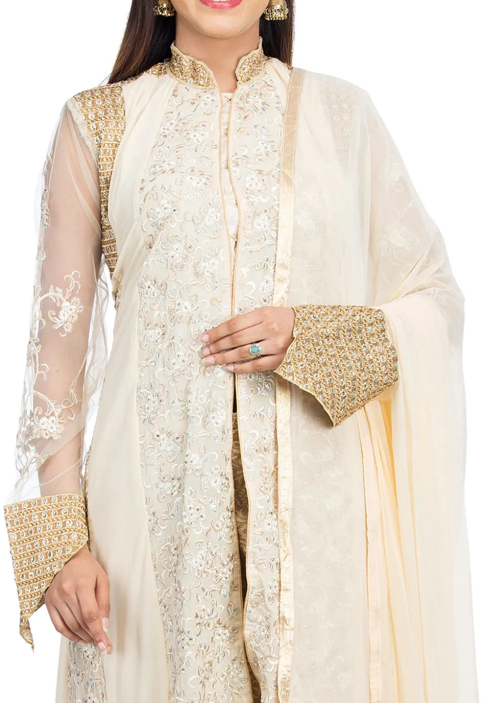 Embroidered Georgette Pakistani Suit in Off White