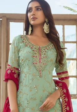 Embroidered Georgette Pakistani Suit in Light Green