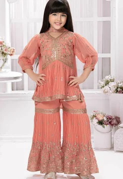 Embroidered Georgette Pakistani Suit in Peach