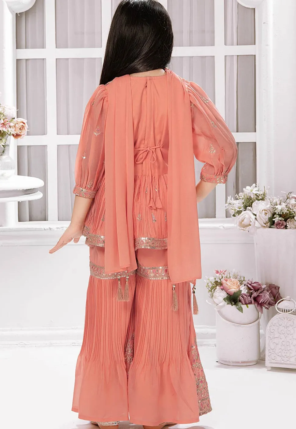 Embroidered Georgette Pakistani Suit in Peach