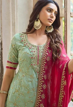Embroidered Georgette Pakistani Suit in Sea Green