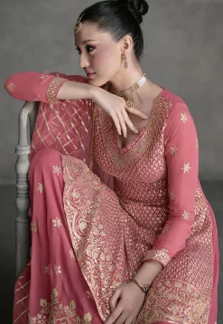 Embroidered Georgette Pakistani Suit in Pink