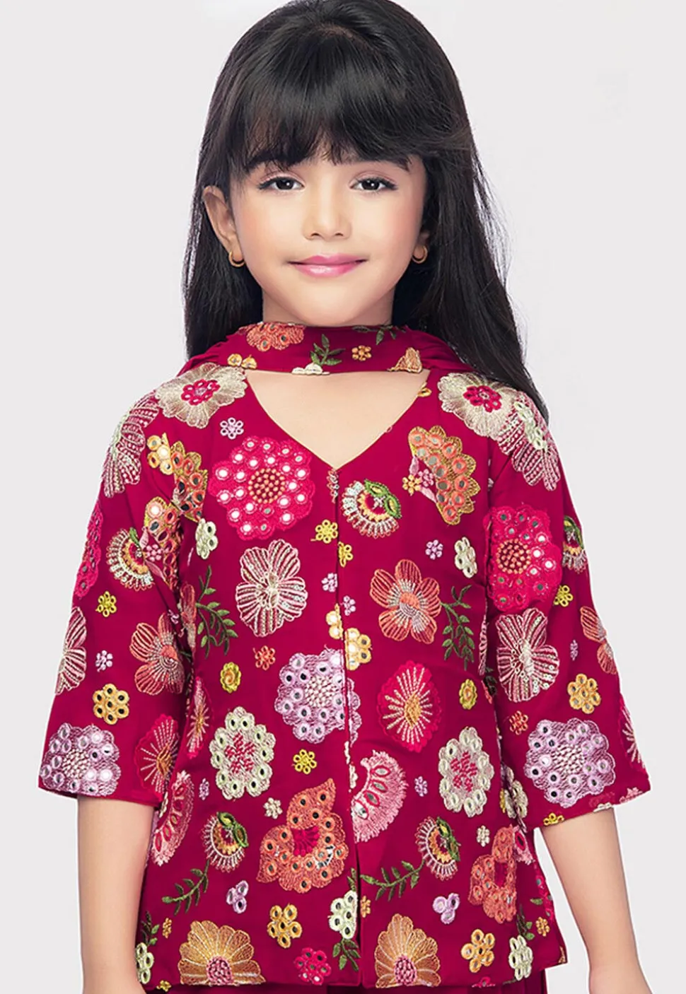 Embroidered Georgette Pakistani Suit in Dark Fuchsia