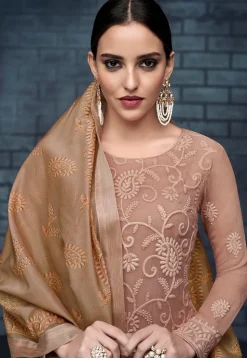 Embroidered Georgette Pakistani Suit in Dusty Peach