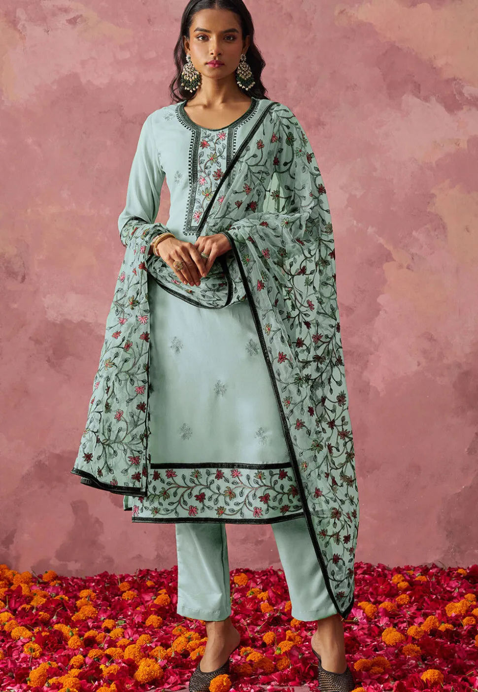 Embroidered Georgette Pakistani Suit in Blue
