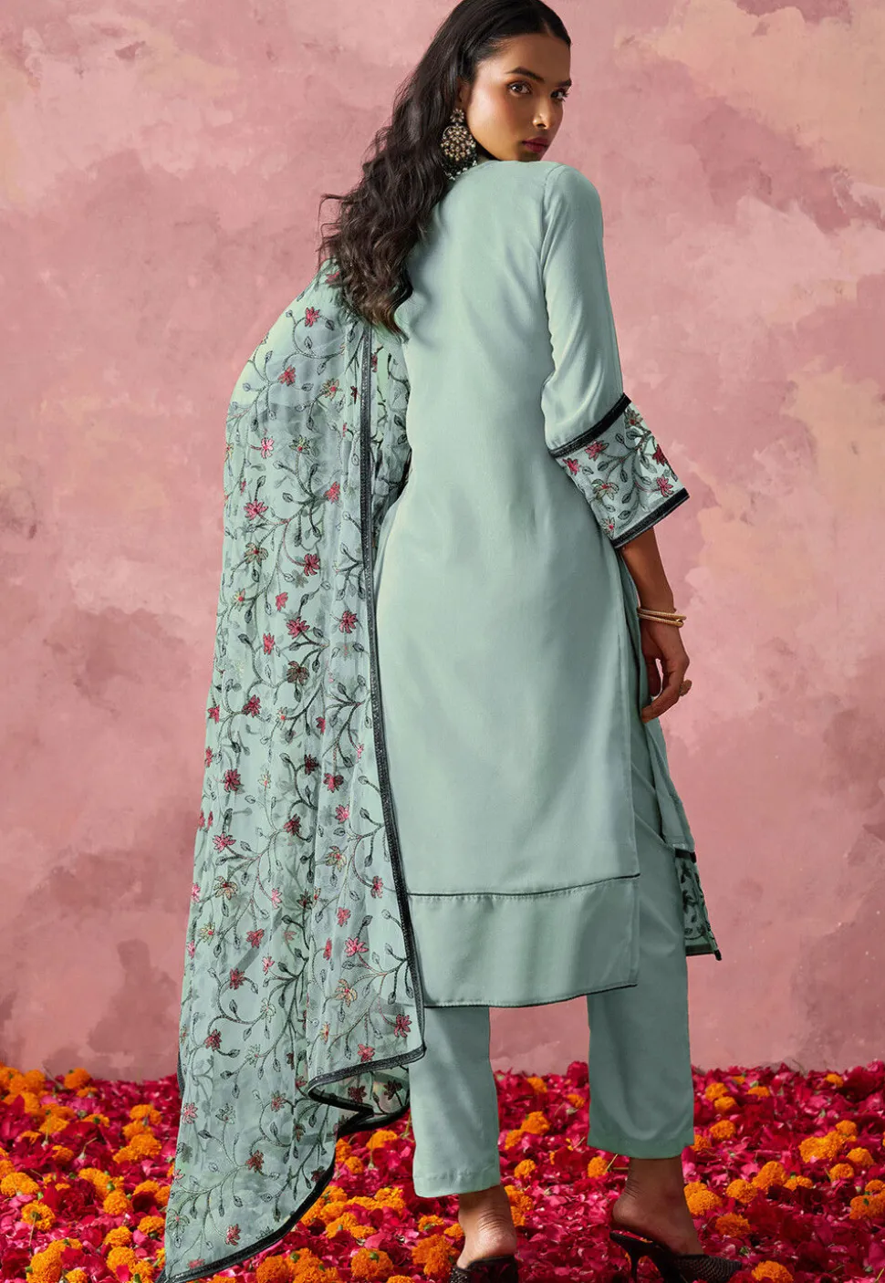 Embroidered Georgette Pakistani Suit in Blue