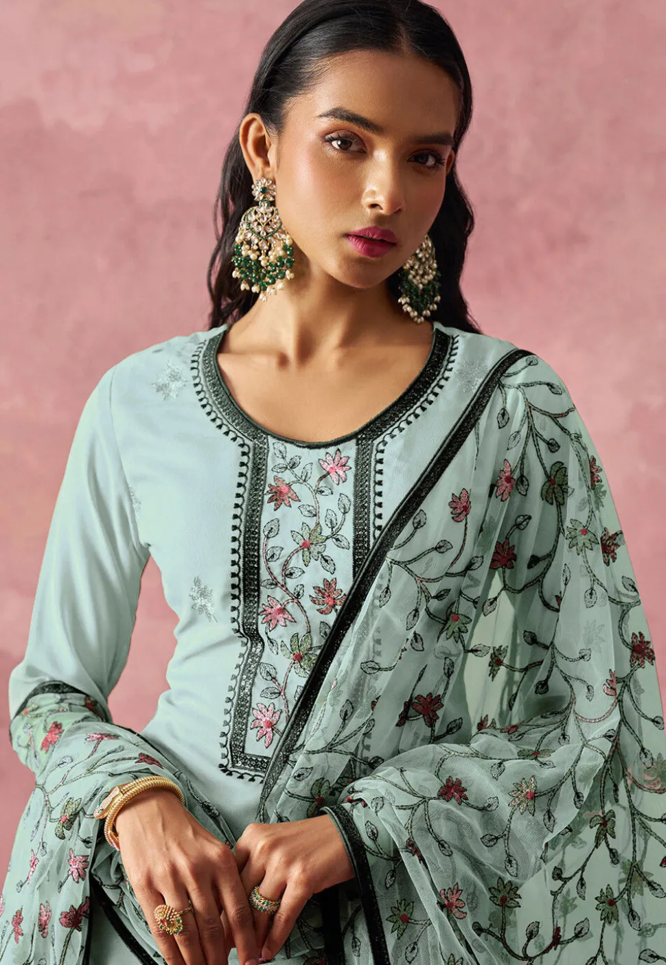 Embroidered Georgette Pakistani Suit in Blue