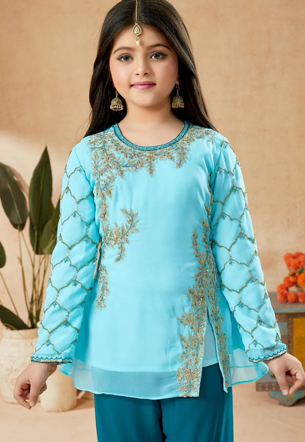 Embroidered Georgette Pakistani Suit in Sky Blue