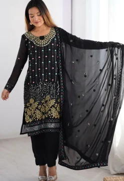 Embroidered Georgette Pakistani Suit in Black