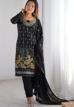 Embroidered Georgette Pakistani Suit in Black