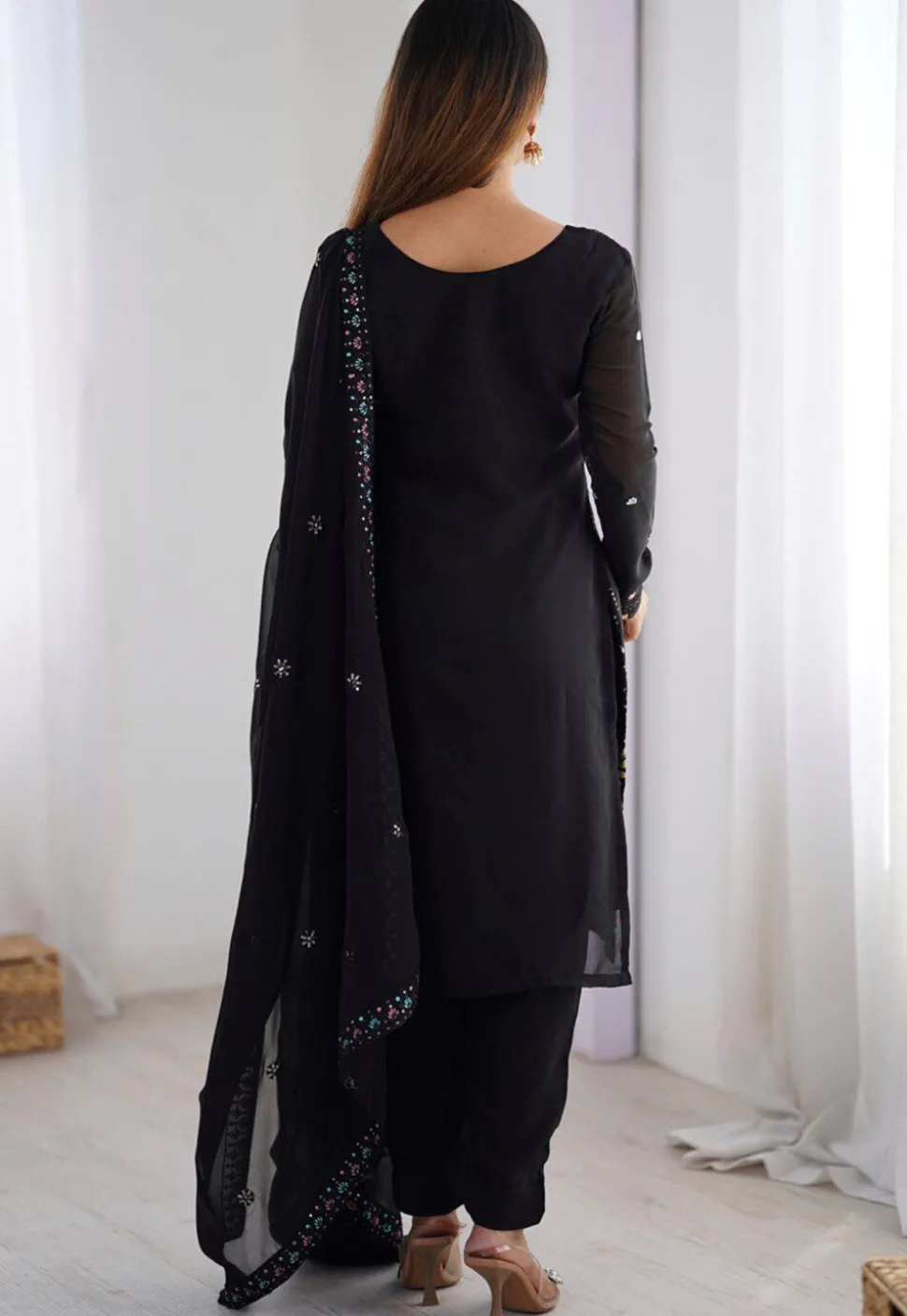Embroidered Georgette Pakistani Suit in Black