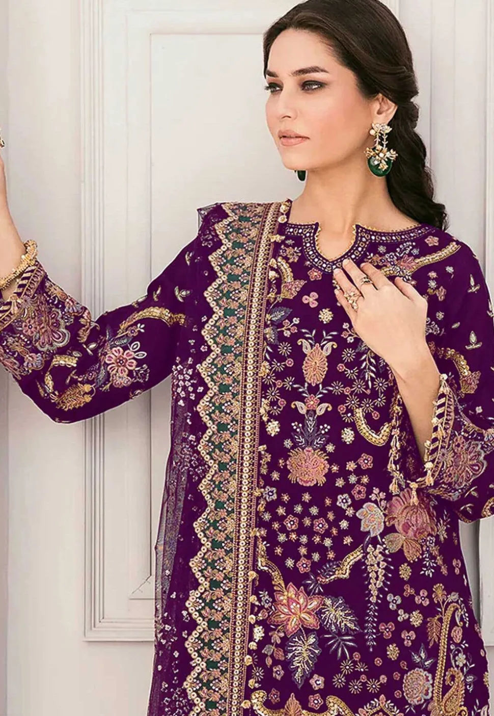 Embroidered Georgette Pakistani Suit in Purple