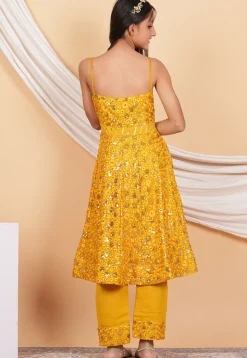 Embroidered Georgette Pakistani Suit in Mustard