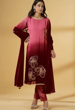 Embroidered Georgette Pakistani Suit in Shaded Maroon