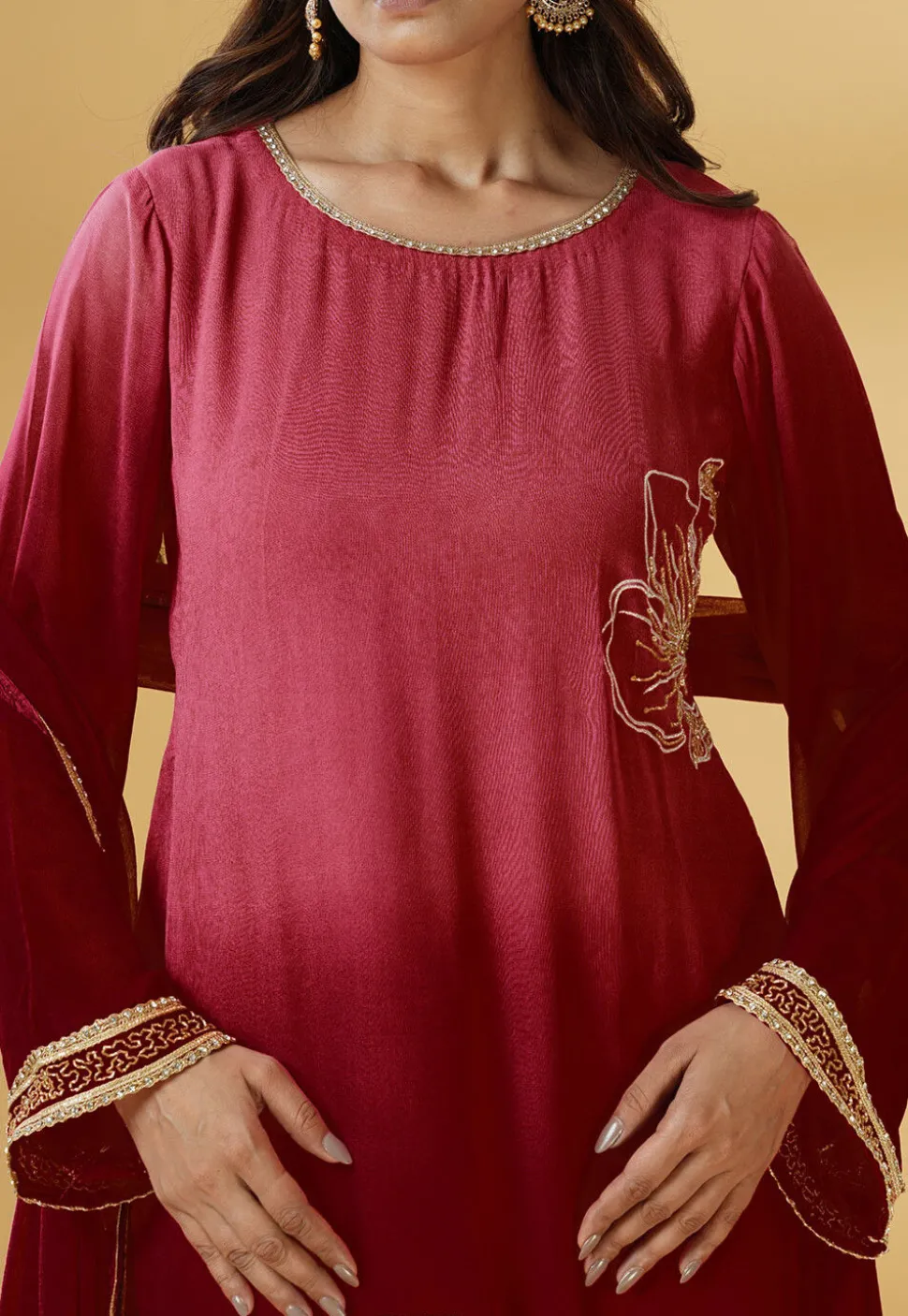 Embroidered Georgette Pakistani Suit in Shaded Maroon